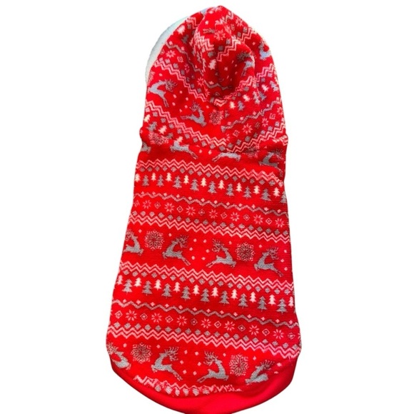 Boots & Barkley Red Fleece Dog Jacket L (9x21) Reindeer Snowflake Hooded - Picture 3 of 8